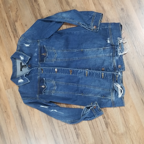 FOREVER  21 Six Button Tunic Length Distressed Jean Jacket w/ Hand Pockets - Picture 3 of 14